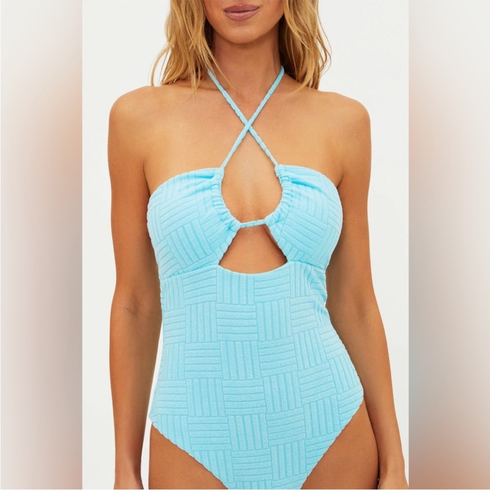 Beach Riot Light Blue Textured One-Piece Swimsuit